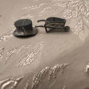 Monopoly Vintage Metal Lot of 2 Replacement Pieces Game Tokens hat & wheelbarrow